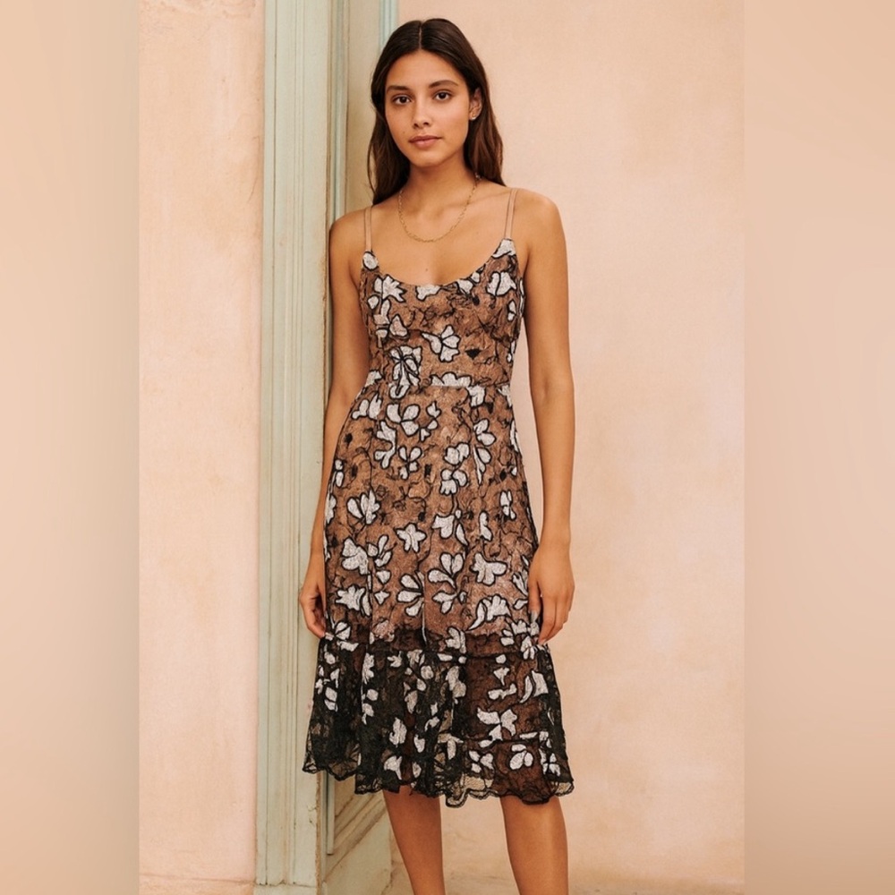 Anthropologie Dress the Population Ada Lace Sequin A Line Midi Dress